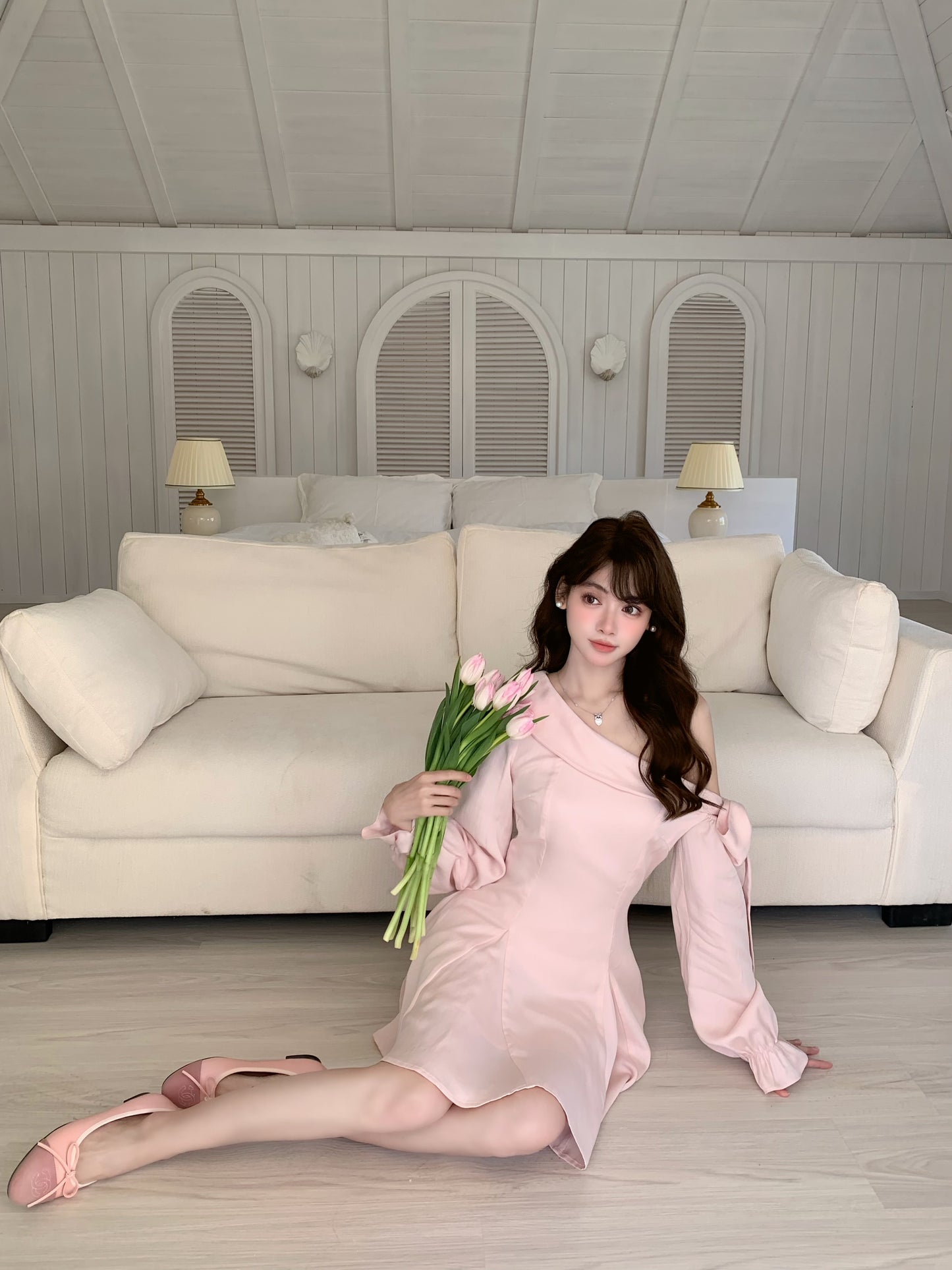 [Princess] 100% Lyocell off-shoulder Dress