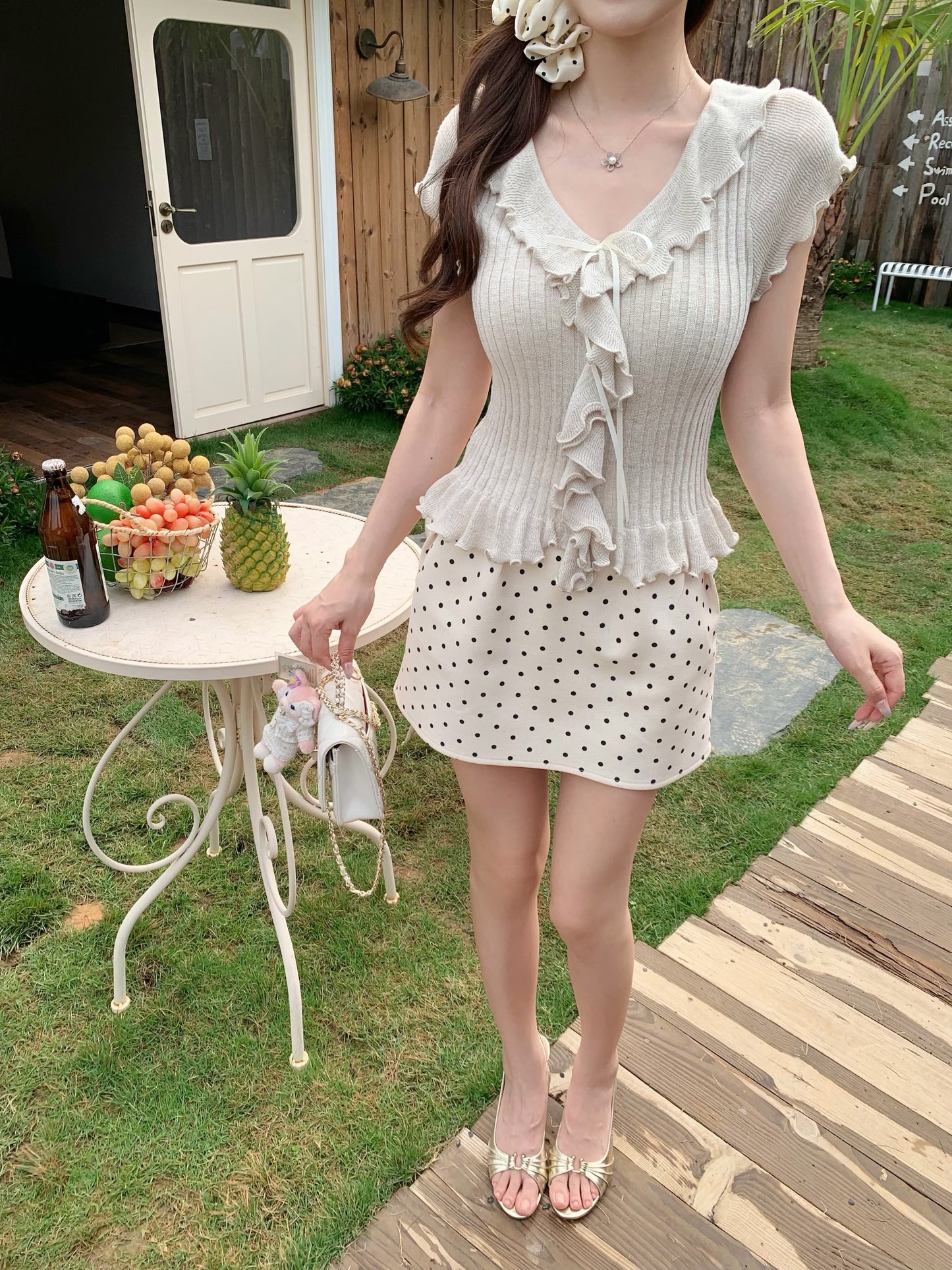 [Girly] Ruffle Flutter Sleeve Knit Top (QF031)