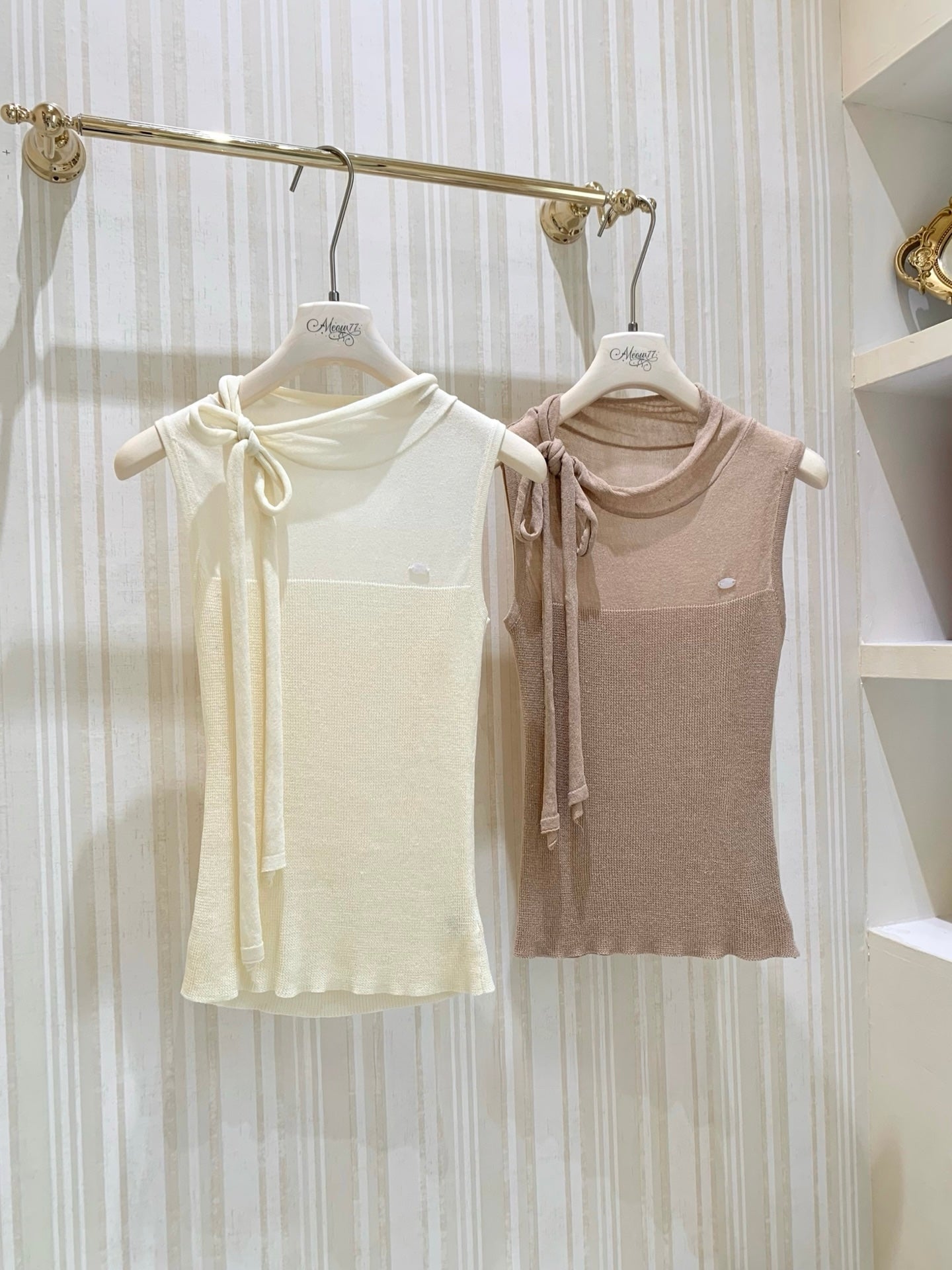 [Minimal] Slim Fit Knit Bow Cami Top (QF093)