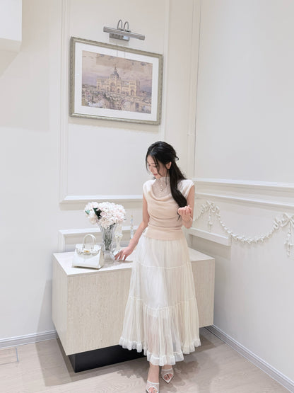 [Luxury] Handmade Pearl Cowl Neck Knit Top (QF033)