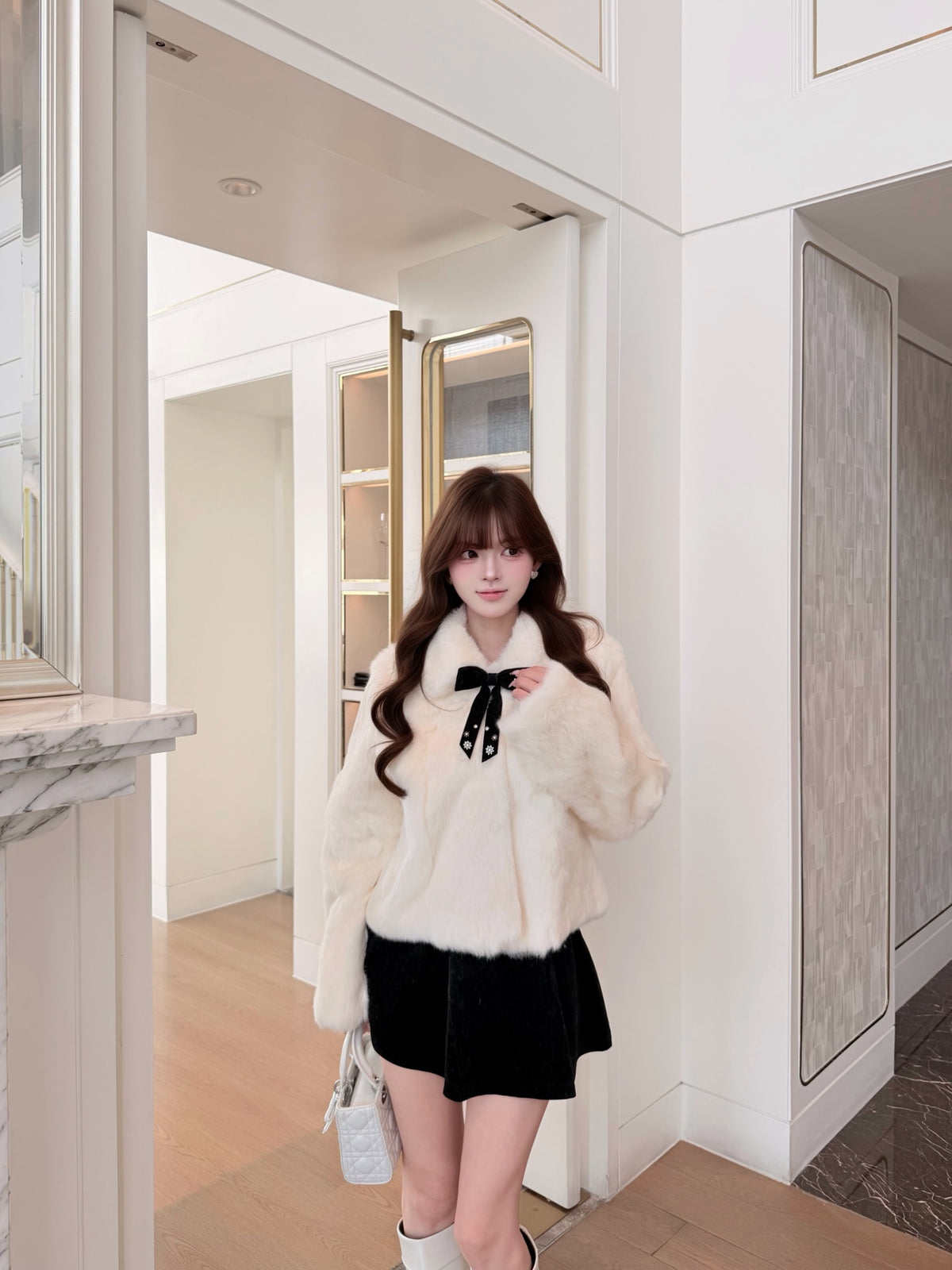 ⁠[Bestseller] Rabbit Fur Ribbon Bow Jacket (PC-015)⁠