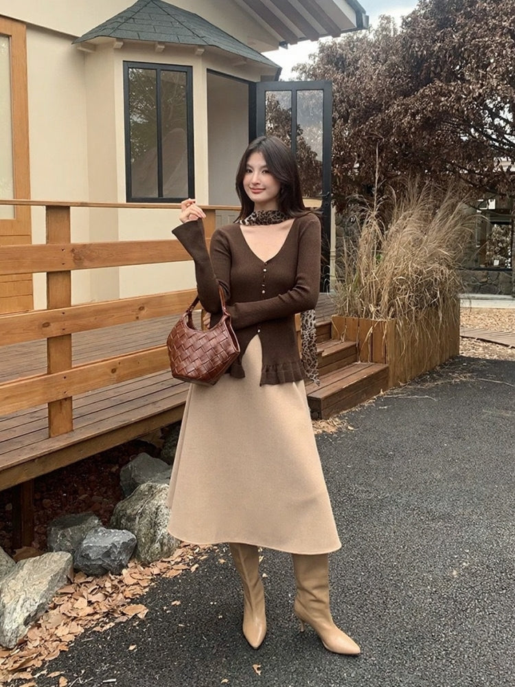 [Girly] Color V-Neck Wool Top