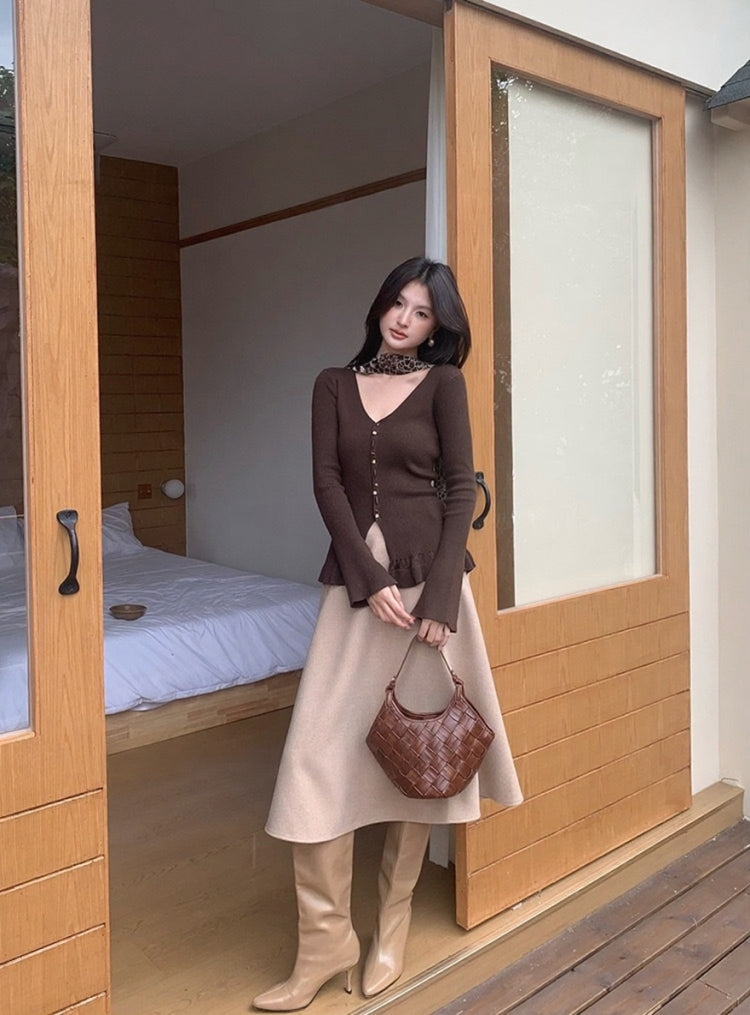 [Girly] Color V-Neck Wool Top