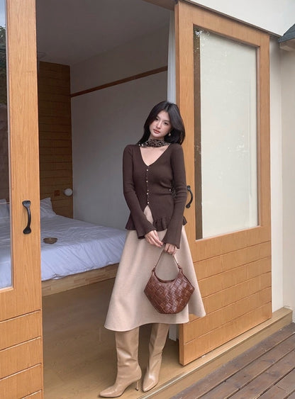 [Girly] Color V-Neck Wool Top