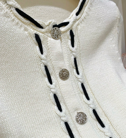 [Workwear] Vintage Chanel Style Contrast Trim Knit Cardigan (MY-06)⁠