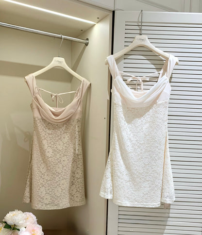 [Coquette] Back-Tie Sleeveless Lace Slip Dress (Q1199)