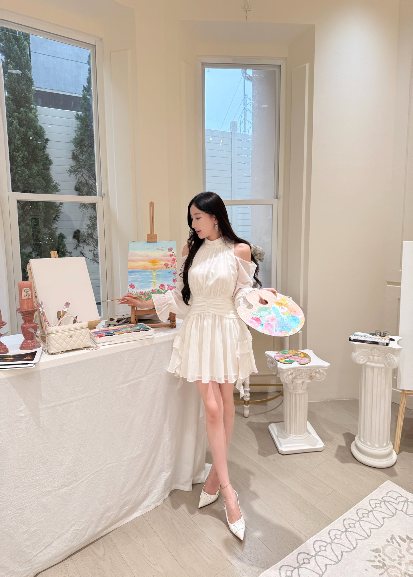 [Celebrity] Elegant Pink & Beige Dress (Q1037)