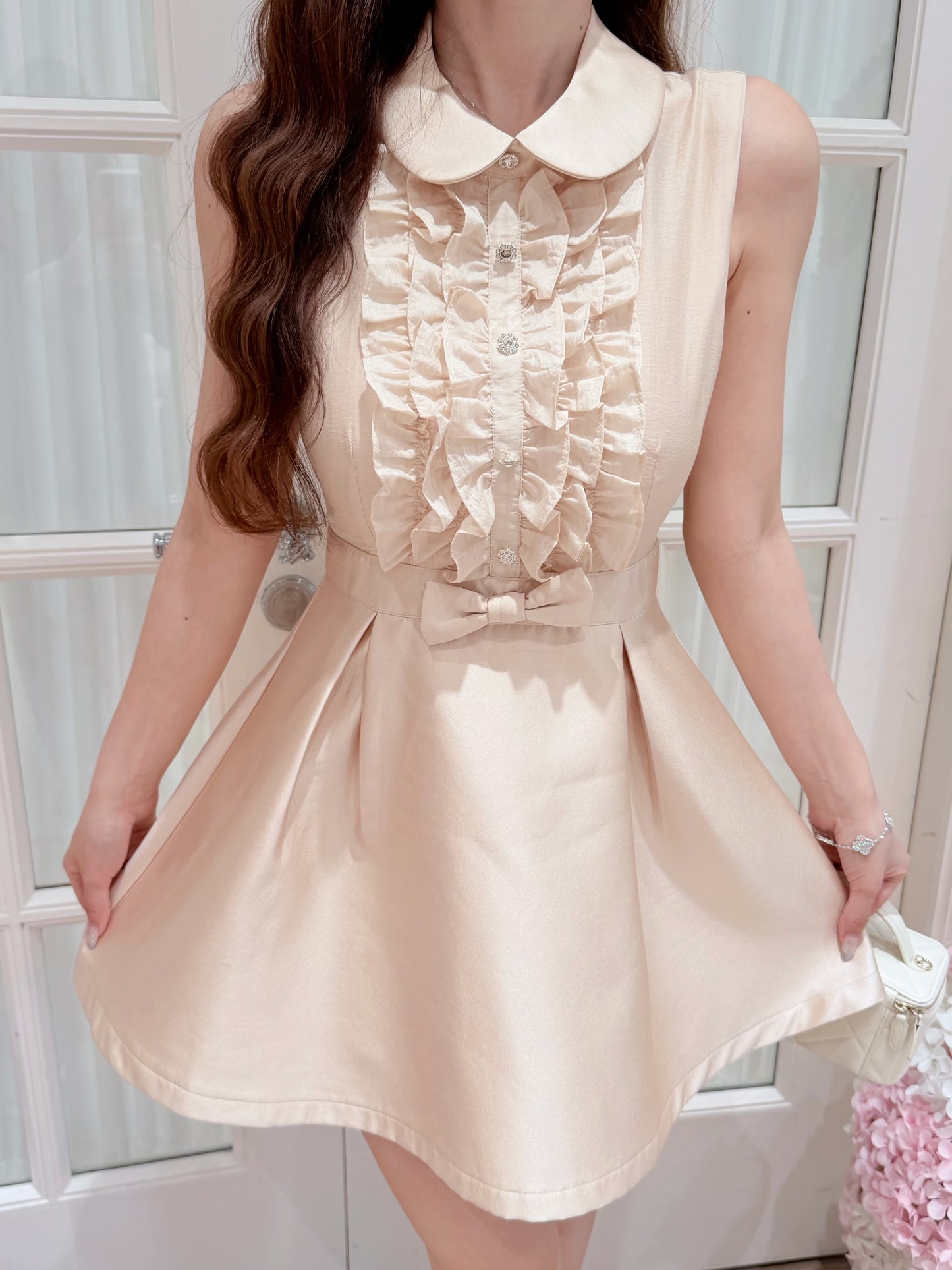 [Preppy] Peter Pan Collar Bow A-Line Mini Dress (Q1177)
