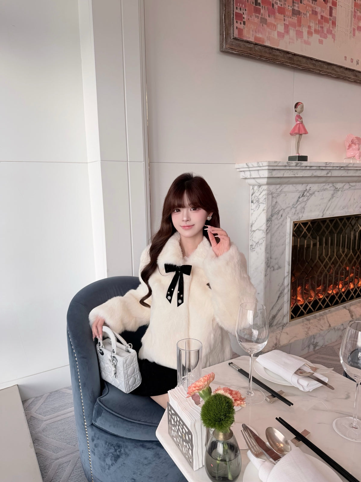 ⁠[Bestseller] Rabbit Fur Ribbon Bow Jacket (PC-015)⁠