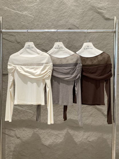 [Stylish] White Label Lace 28%Wool Top