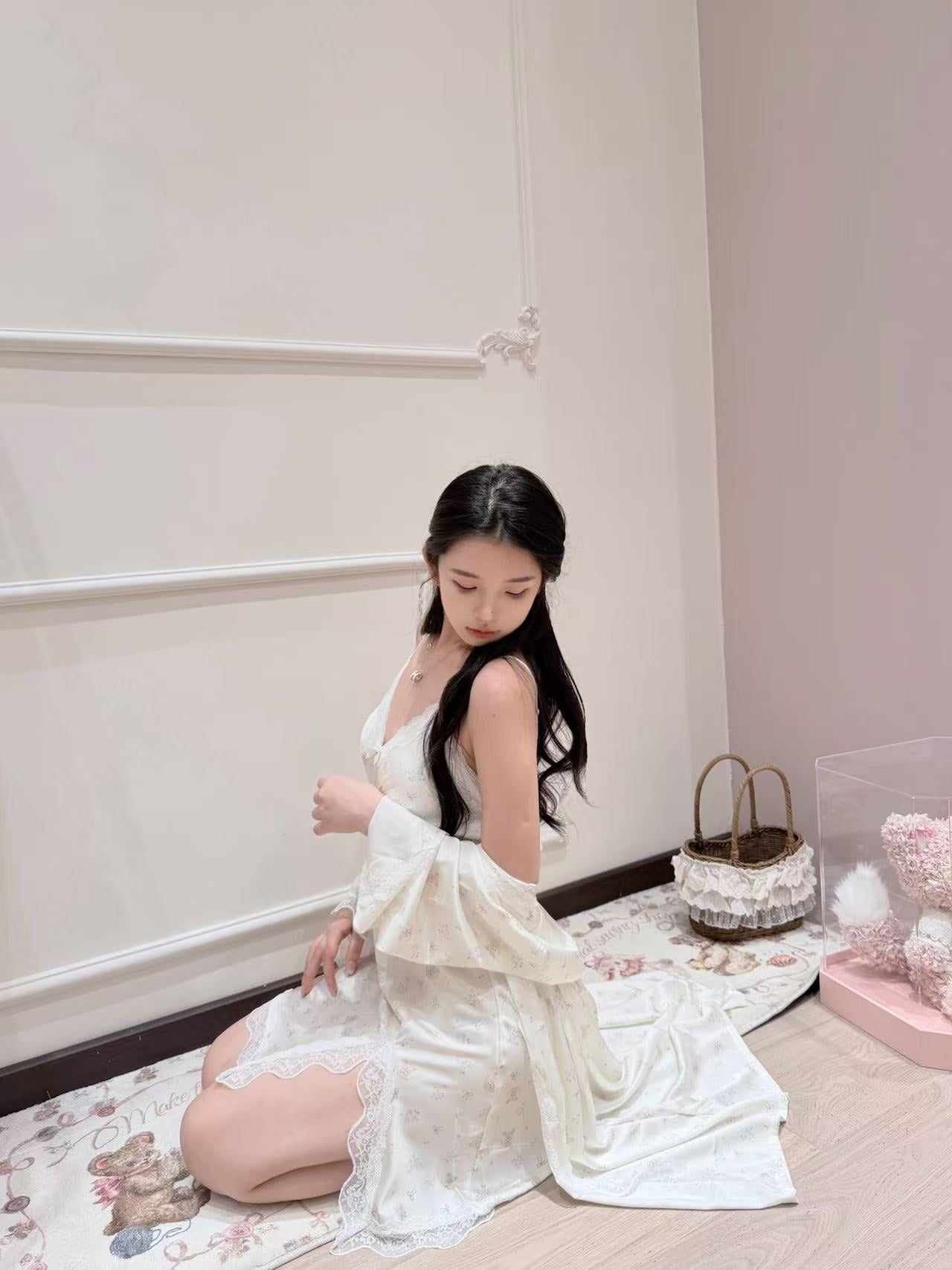 [Pajamas] Padded Cami Slip Dress + Robe Sleepwear Set (SY073)