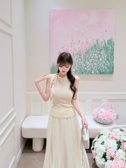 [Minimal] Slim Fit Knit Bow Cami Top (QF093)