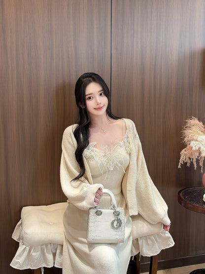 [Elegant]Japanese Style Feather Lace 3-Piece Knit Set (QH-076)