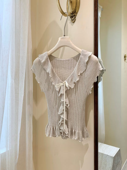 [Girly] Ruffle Flutter Sleeve Knit Top (QF031)