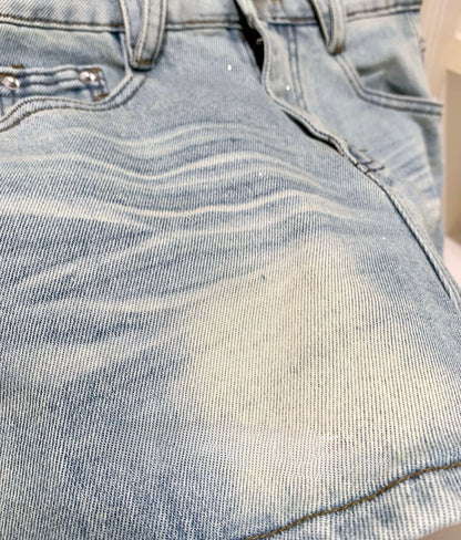 [Y2K] High-Waisted Sparkly Denim Shorts (QF095)