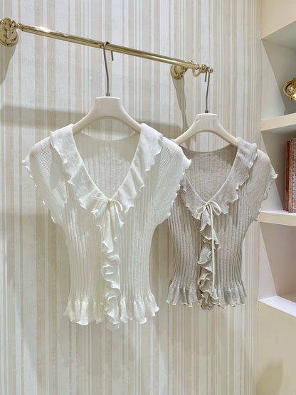 [Girly] Ruffle Flutter Sleeve Knit Top (QF031)