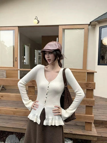 [Girly] Color V-Neck Wool Top