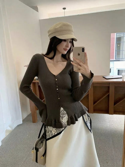 [Girly] Color V-Neck Wool Top