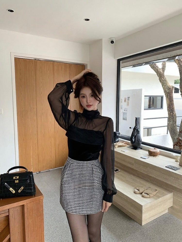 [Girlgod] British Style Top+ A-line Short Skirt Set
