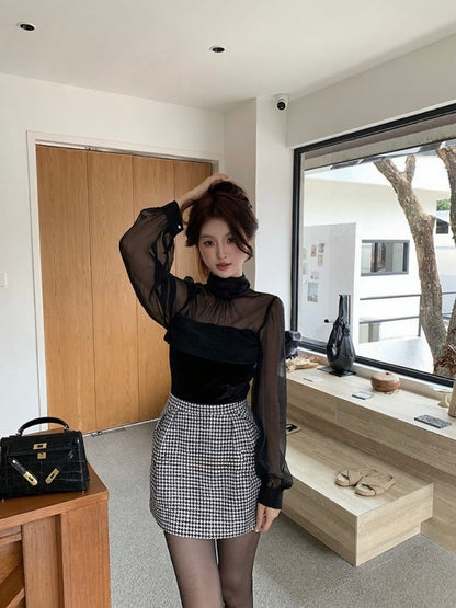 [Girlgod] British Style Top+ A-line Short Skirt Set
