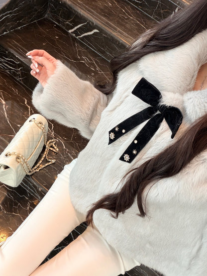 ⁠[Bestseller] Rabbit Fur Ribbon Bow Jacket (PC-015)⁠