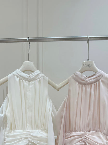 [Celebrity] Elegant Pink & Beige Dress (Q1037)