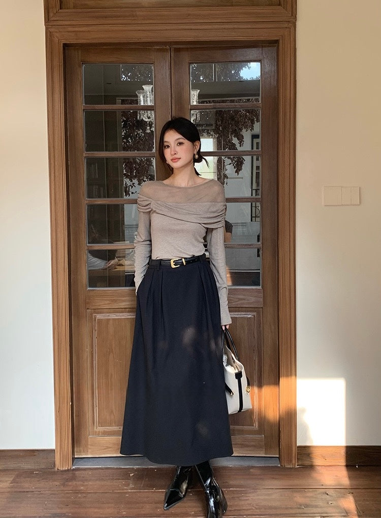 [Versatile] Pleated Long Skirt(with belt)