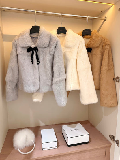 ⁠[Bestseller] Rabbit Fur Ribbon Bow Jacket (PC-015)⁠