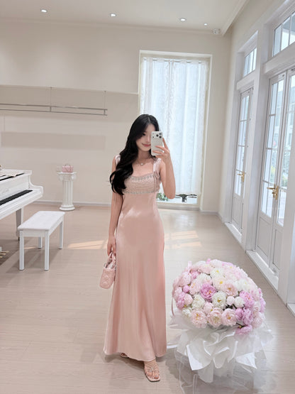 [Luxury] Beaded Satin A-Line Long Dress (QF059-1)