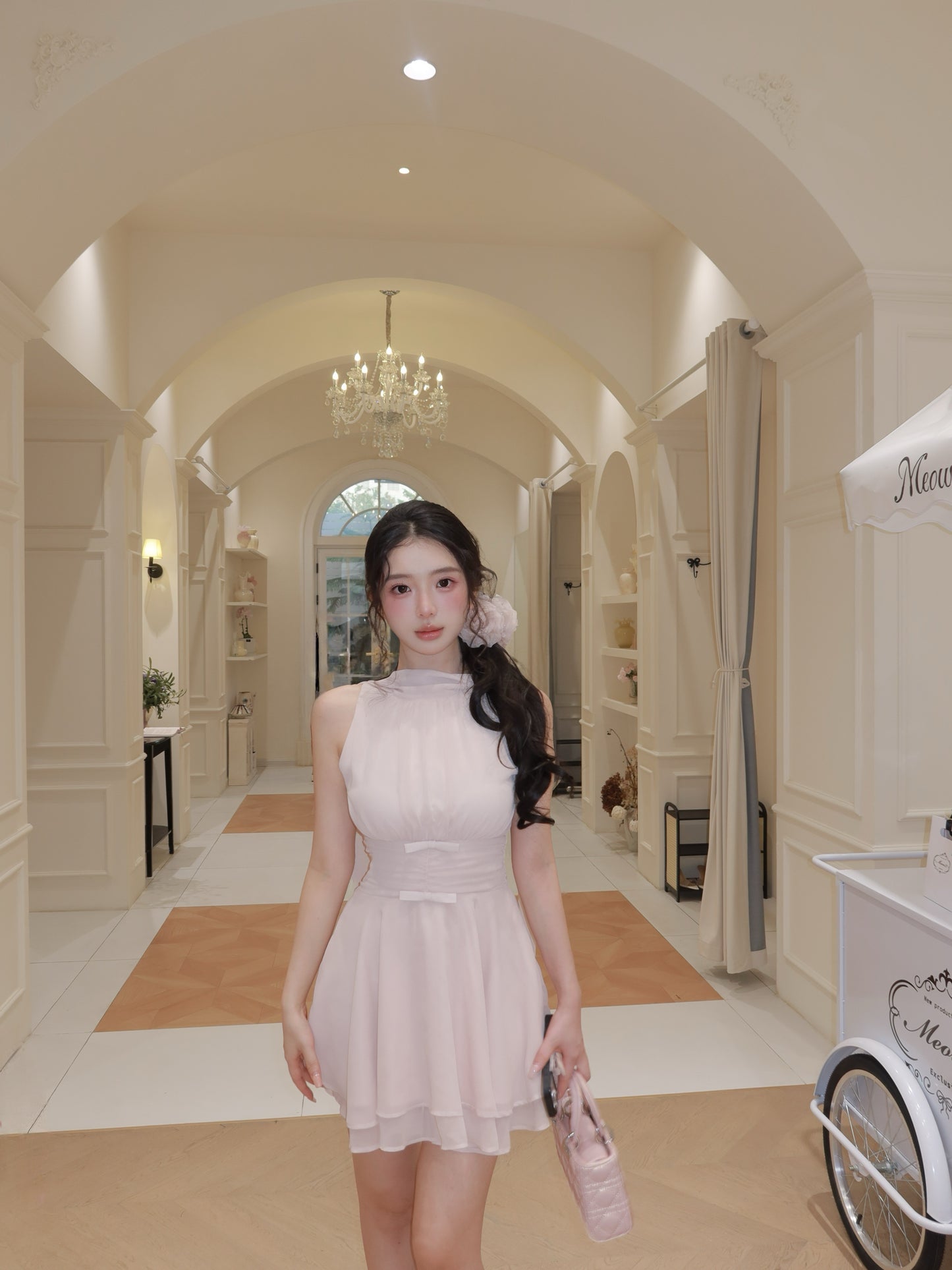 [Elegant] Chiffon Pink& Beige Dress (Q1056)