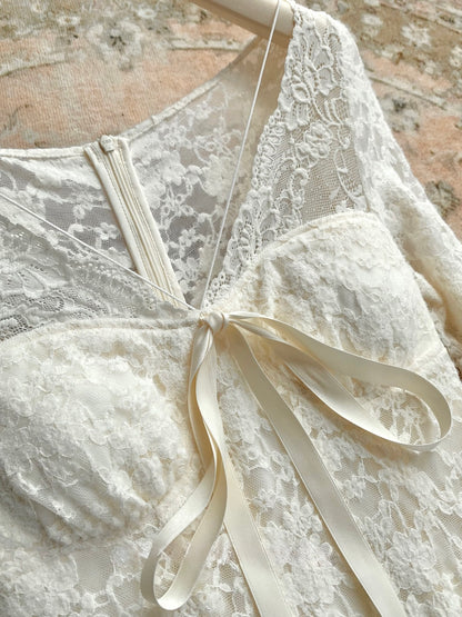 ⁠[French Lace] Ribbon Tie Lace Fitted Mermaid Dress (Q1598)⁠