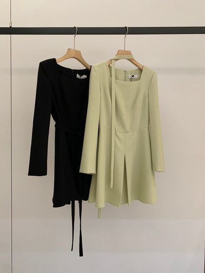 [Elegant] OL Long-Sleeve Dress (with belt)
