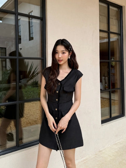 [Elegant] Workwear Tweed V-neck Dress