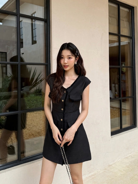 [Elegant] Workwear Tweed V-neck Dress