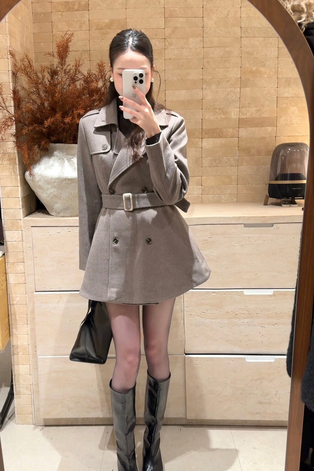 [Elegant] 10% Wool Workwear Coat with Belt