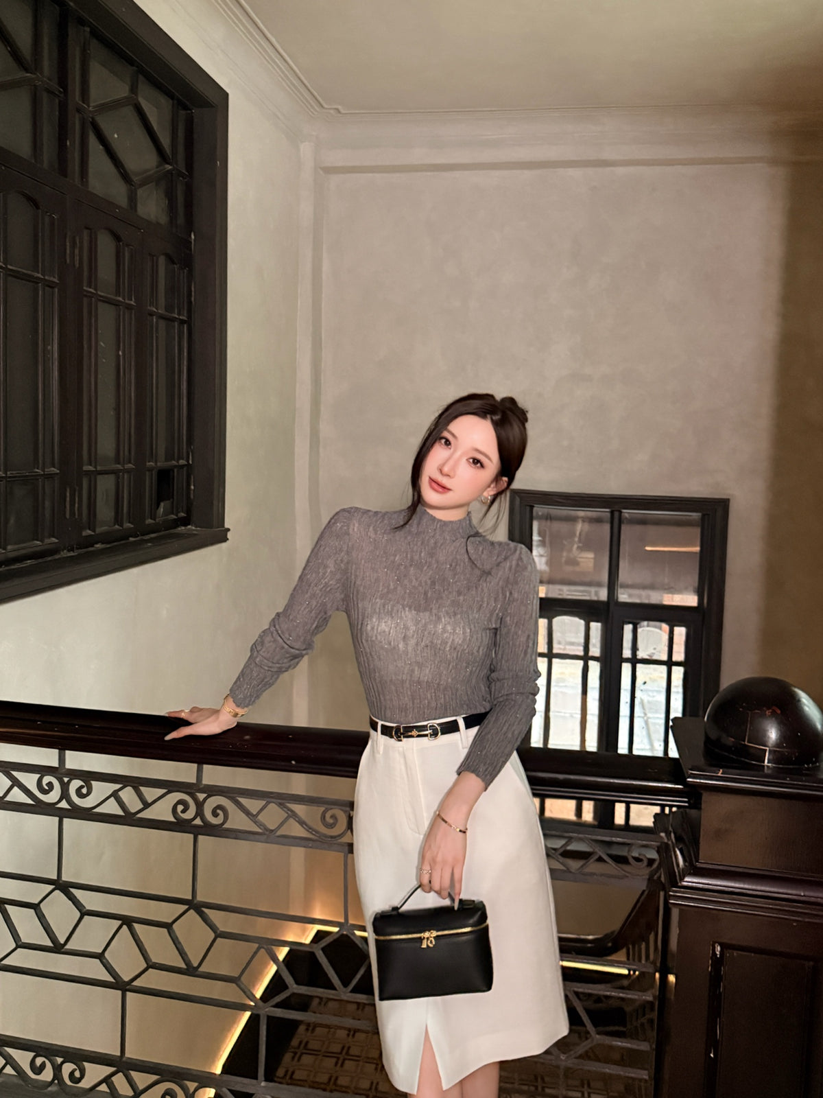 [Lumi Premium]70% Linen 30%Lyocell Slit A-Line Skirt (YR26187)