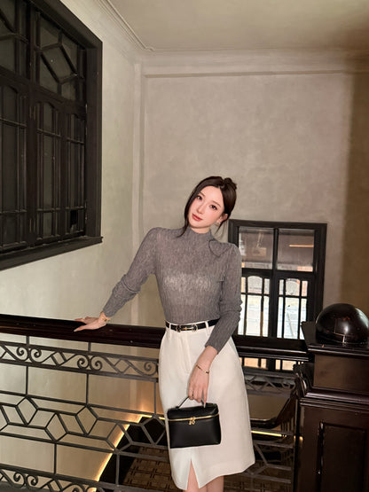 [Lumi Premium]70% Linen 30%Lyocell Slit A-Line Skirt (YR26187)