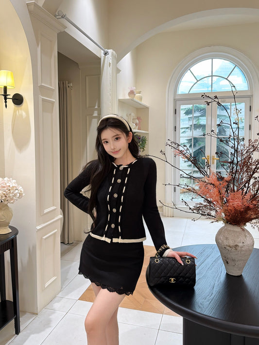 [Workwear] Vintage Chanel Style Contrast Trim Knit Cardigan (MY-06)⁠