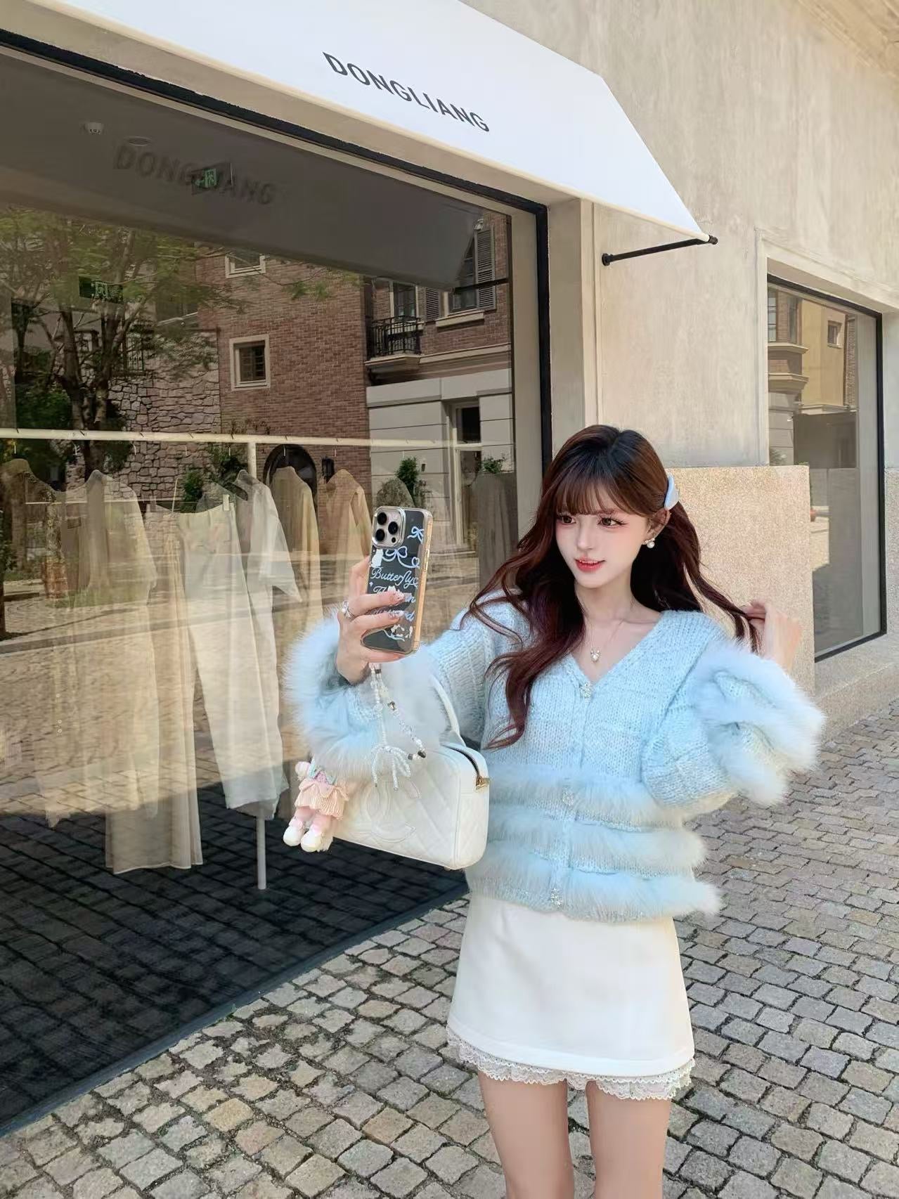 [Fluffy] Fox fur + Wool Cardigan