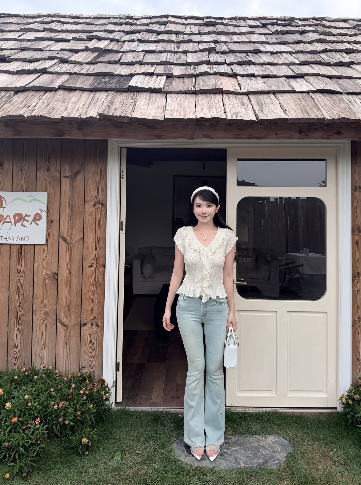 [Girly] Ruffle Flutter Sleeve Knit Top (QF031)