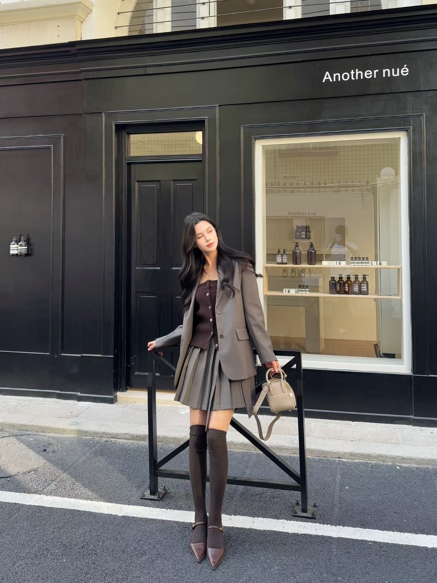 [Miu Style] Stripes Blazer + Pleated Skirt Set