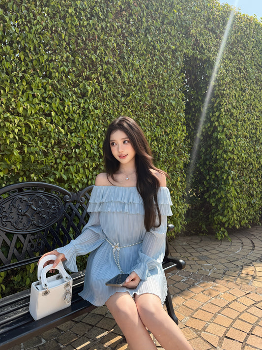 [Girly Coquette] Dreamy Blue & White Girly Mini Dress (Q1002)