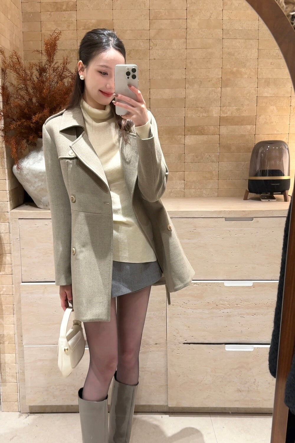 [Elegant] 10% Wool Workwear Coat with Belt