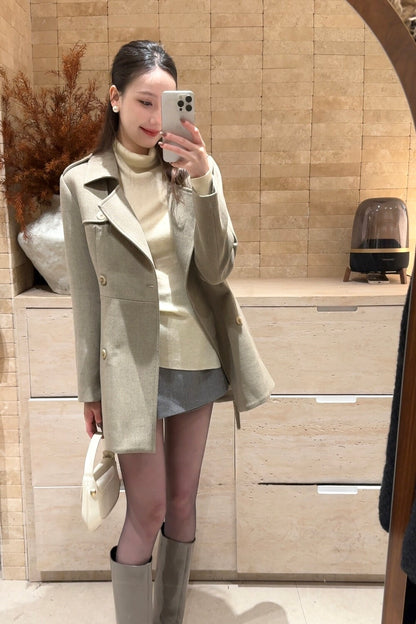 [Elegant] 10% Wool Workwear Coat with Belt