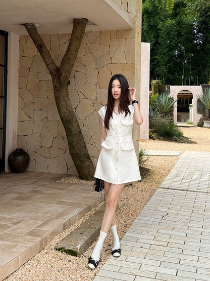 [Elegant] Workwear Tweed V-neck Dress