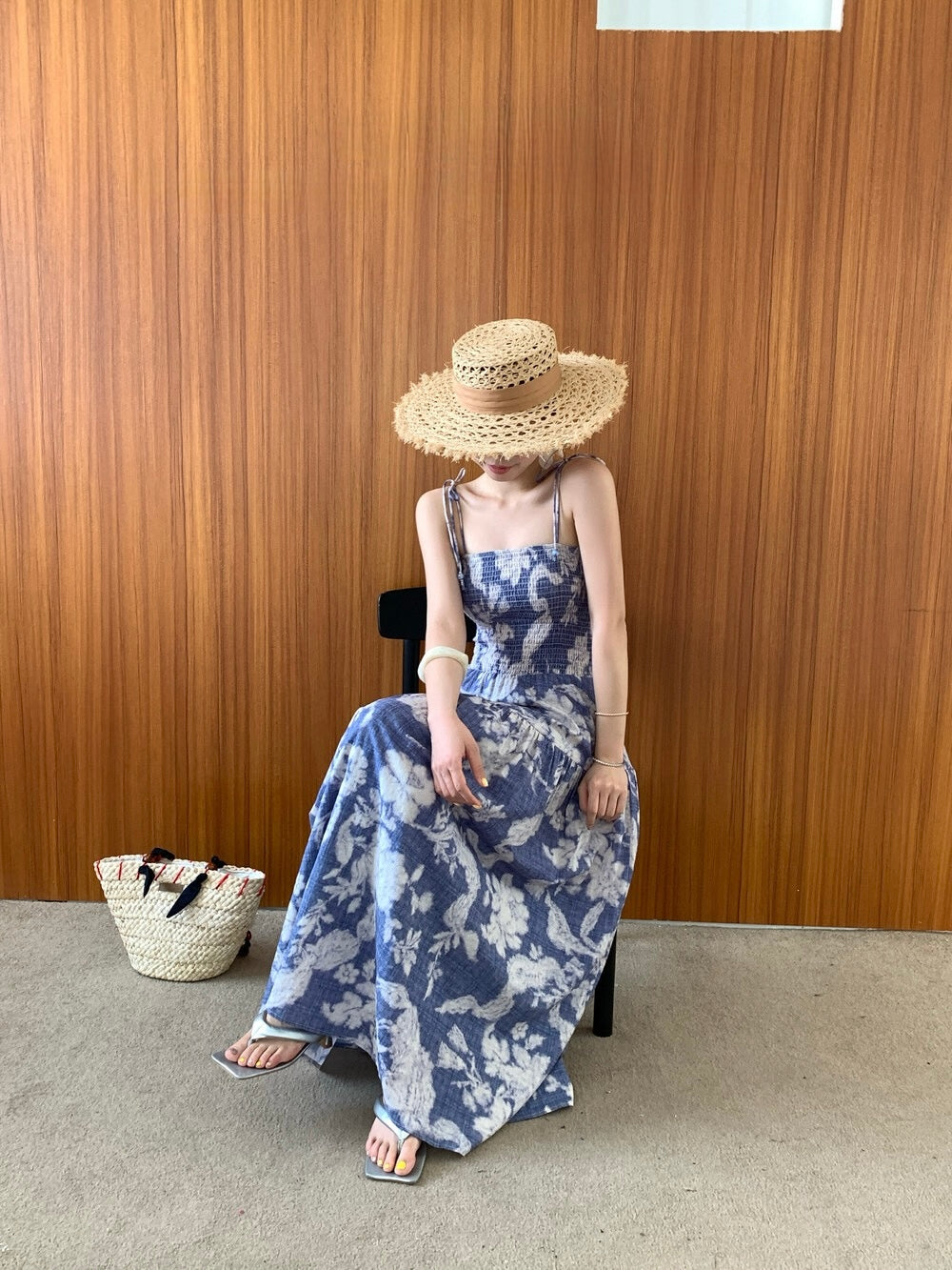 [Vacation] Artist Printing Flower Long Dress