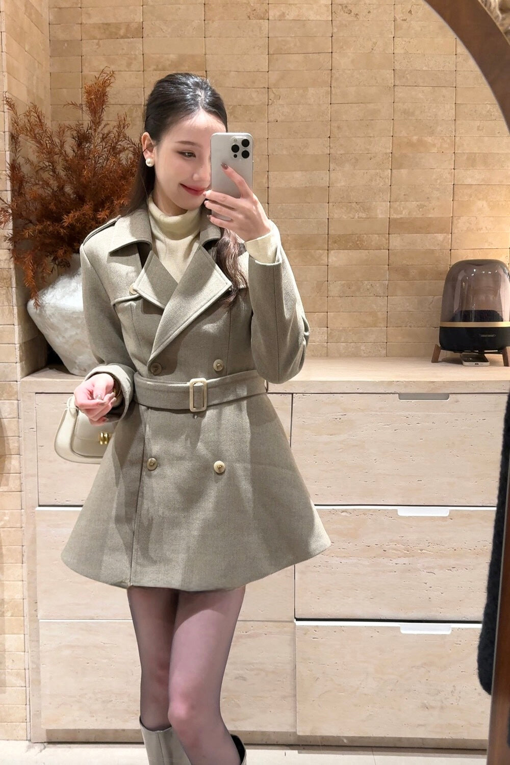 [Elegant] 10% Wool Workwear Coat with Belt