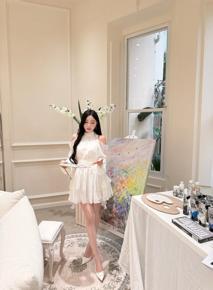 [Celebrity] Elegant Pink & Beige Dress (Q1037)