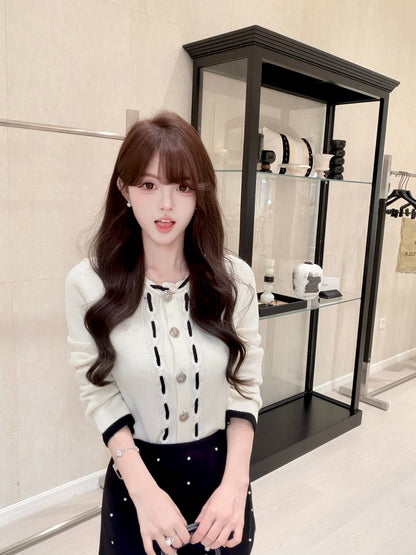 [Workwear] Vintage Chanel Style Contrast Trim Knit Cardigan (MY-06)⁠