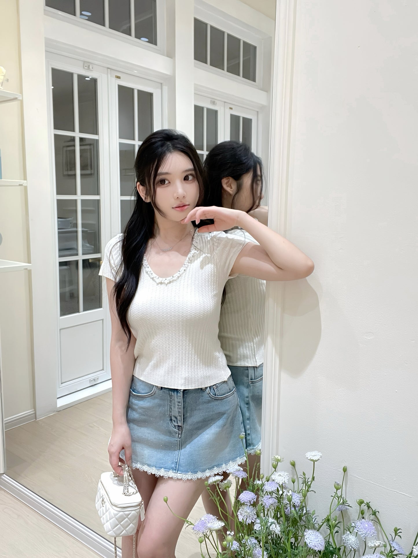 [Basic] Summer V-neck Glitter Top (QF026)